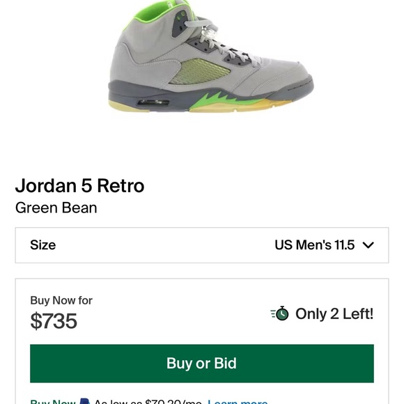 2022 Jordan 5 Retro Green Bean /Size: U.S Men’s 11.5 / NO BOX / Great Condition - Picture 9 of 16